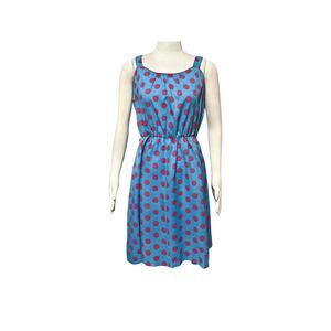 1970s Malouf of Dallas Blue & Pink Polka Dot Sleeveless Knee Length Dress